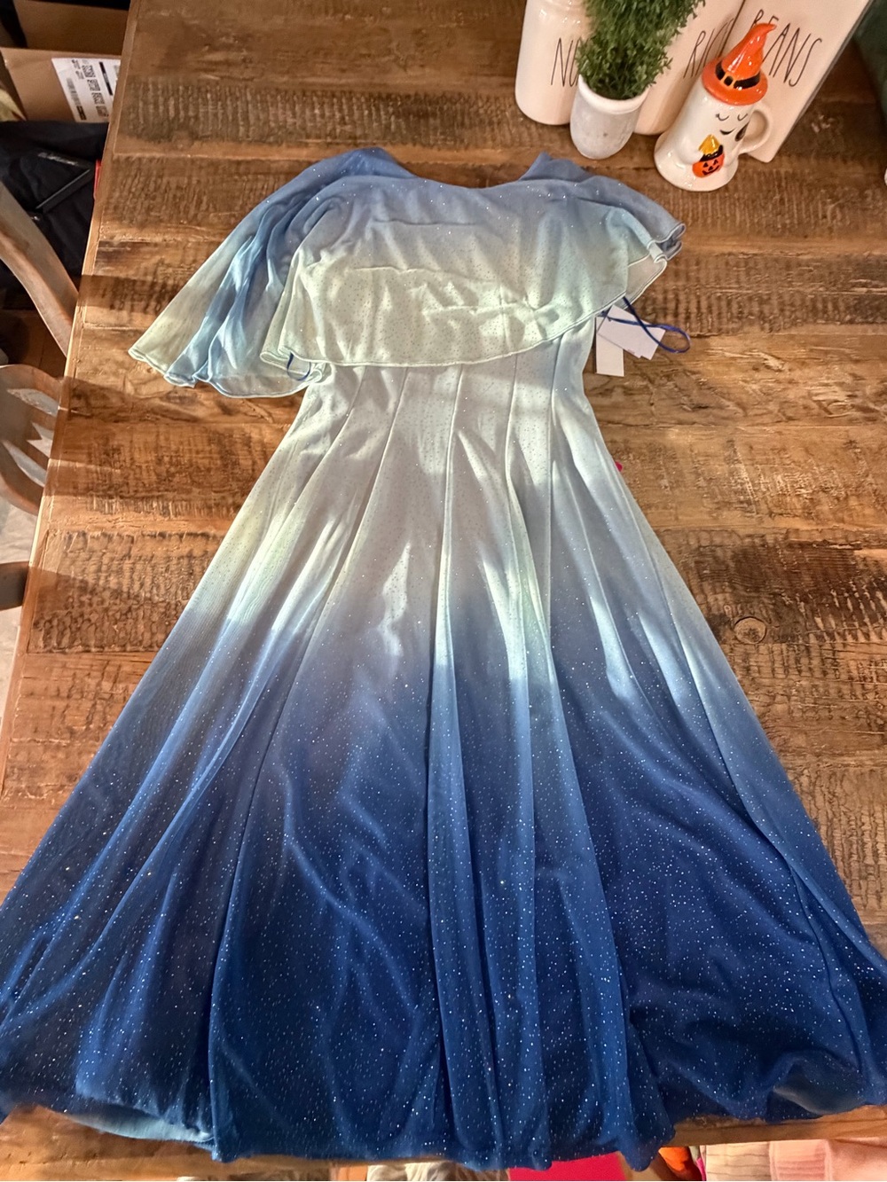 Gabby Skye Ombre Mint to Navy Sparkle Maxi Dress